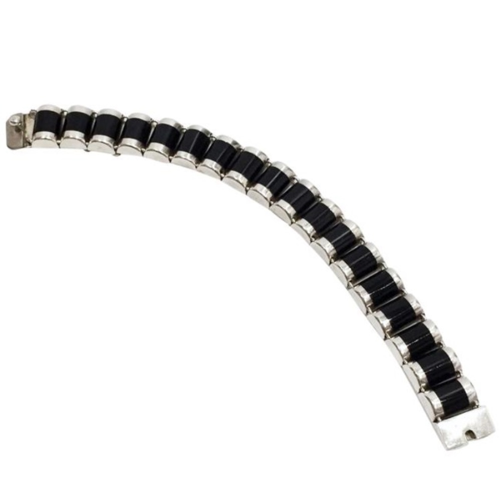 Sterling silver onyx Mexico vintage long bracelet